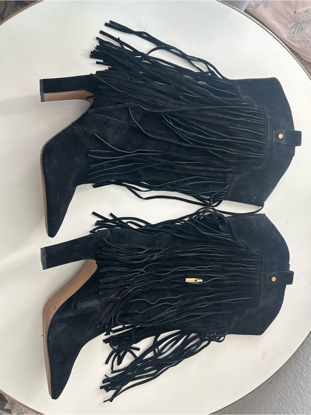 Black Fringe Suede calf/knee high Boots - Women